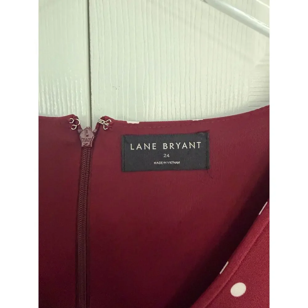 Lane Bryant Lena V-Neck Level-Hem Midi Dress Burgundy Tie Waist Pockets - Picture 4 of 8